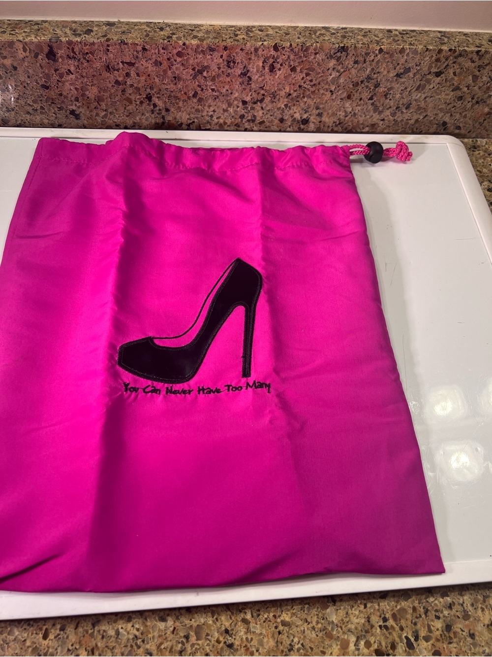 Hot Pink Shoe Dust Bag with Black Stiletto Graphic NWOT 15x13”